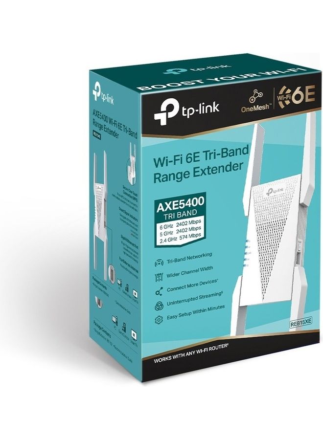 AXE5400 Wi-Fi 6E Range Extender Signal Booster for Home (RE815XE) - Tri-Band Wi-Fi Repeater, Internet Extender with Gigabit Ethernet Port, 6 GHz Band, APP Setup White