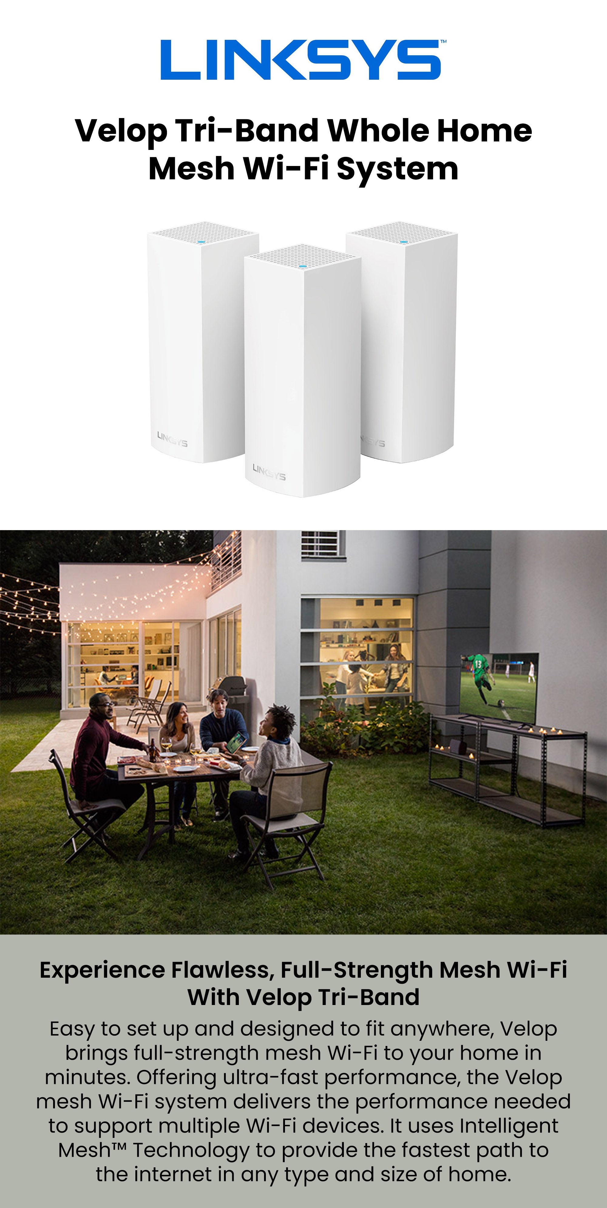 WHW0303 Velop WiFi 5 Tri-Band Whole Home Mesh Wi-Fi System (AC6600 Wi-Fi Router/Wi-Fi Extender for Seamless Coverage, Parental Controls, 3-Pack, Covers Up to 6,000 sq ft) White