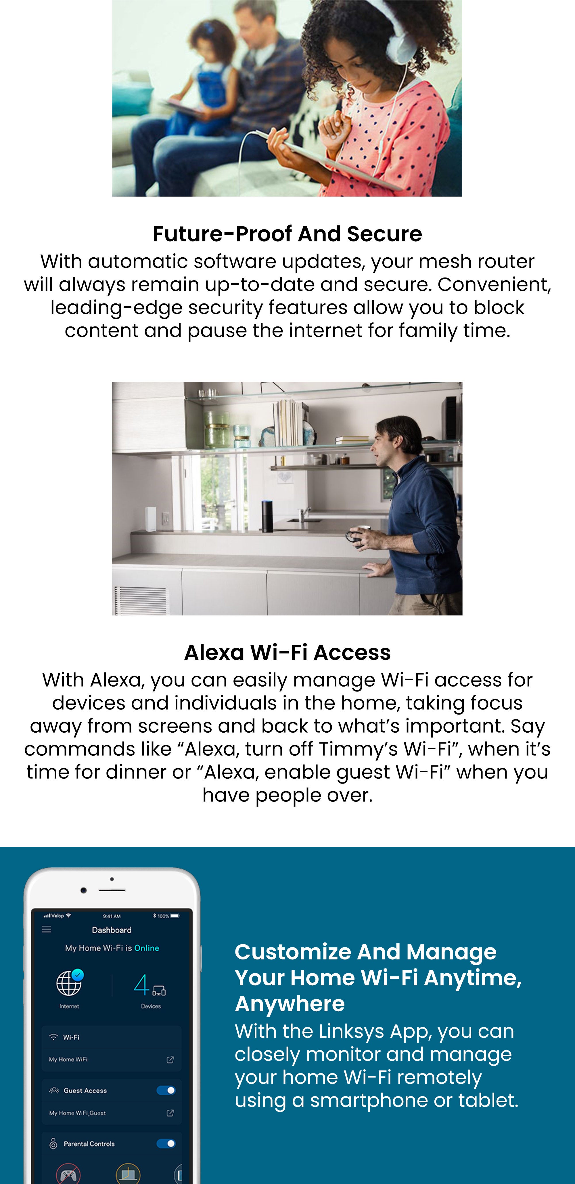WHW0303 Velop WiFi 5 Tri-Band Whole Home Mesh Wi-Fi System (AC6600 Wi-Fi Router/Wi-Fi Extender for Seamless Coverage, Parental Controls, 3-Pack, Covers Up to 6,000 sq ft) White