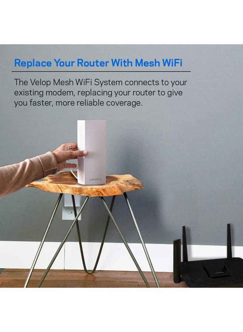 WHW0303 Velop WiFi 5 Tri-Band Whole Home Mesh Wi-Fi System (AC6600 Wi-Fi Router/Wi-Fi Extender for Seamless Coverage, Parental Controls, 3-Pack, Covers Up to 6,000 sq ft) White