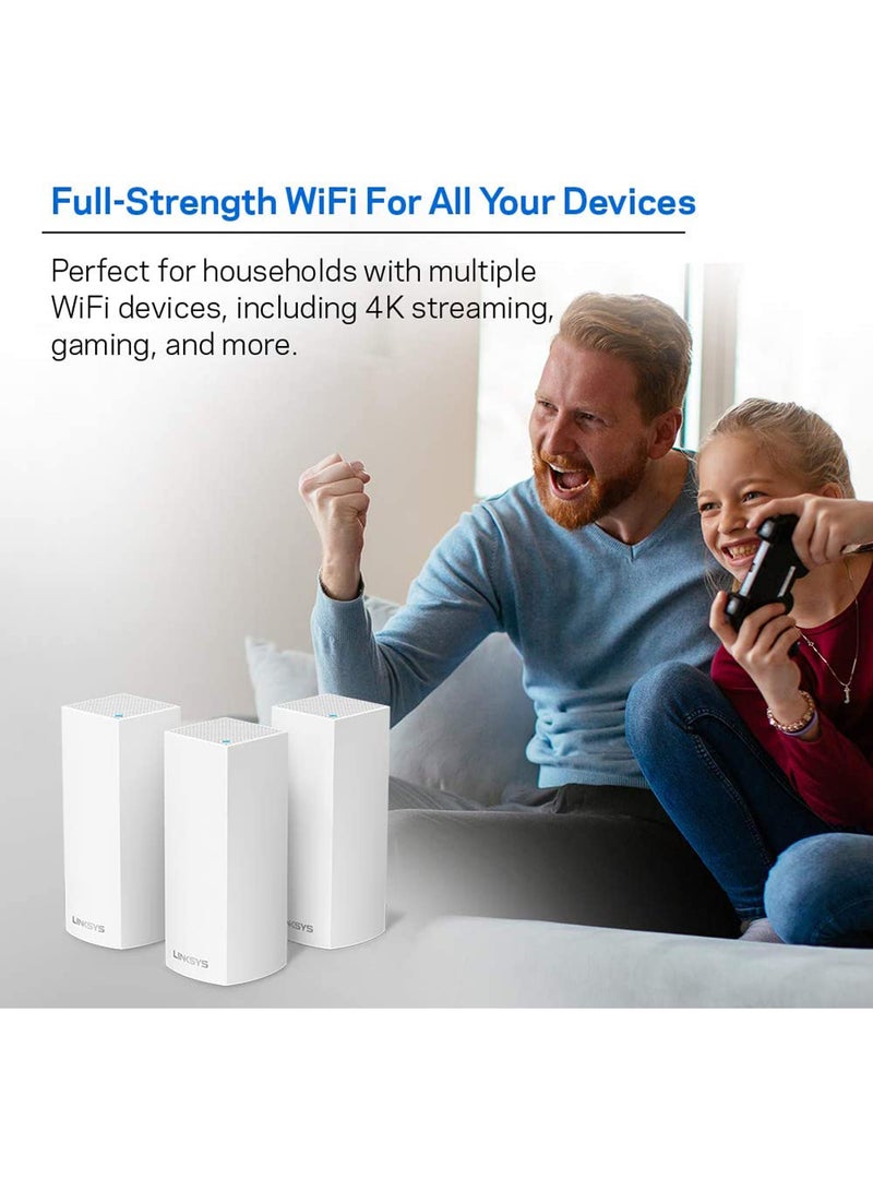 WHW0303 Velop WiFi 5 Tri-Band Whole Home Mesh Wi-Fi System (AC6600 Wi-Fi Router/Wi-Fi Extender for Seamless Coverage, Parental Controls, 3-Pack, Covers Up to 6,000 sq ft) White