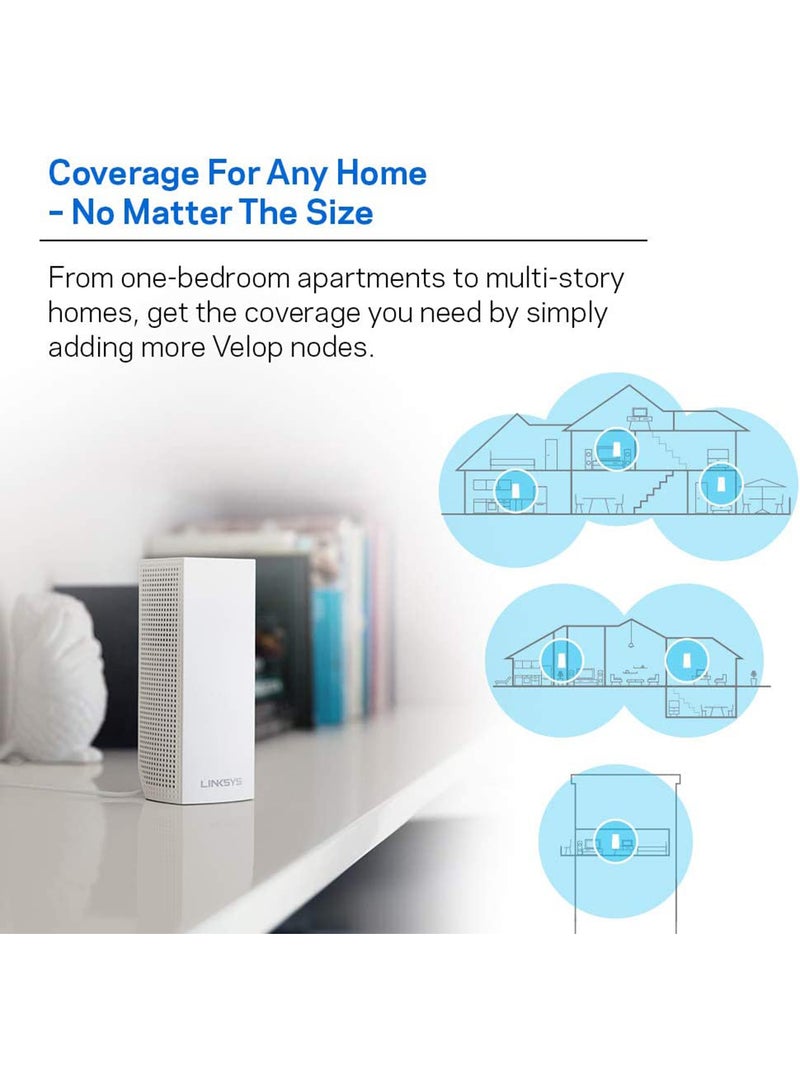 WHW0303 Velop WiFi 5 Tri-Band Whole Home Mesh Wi-Fi System (AC6600 Wi-Fi Router/Wi-Fi Extender for Seamless Coverage, Parental Controls, 3-Pack, Covers Up to 6,000 sq ft) White