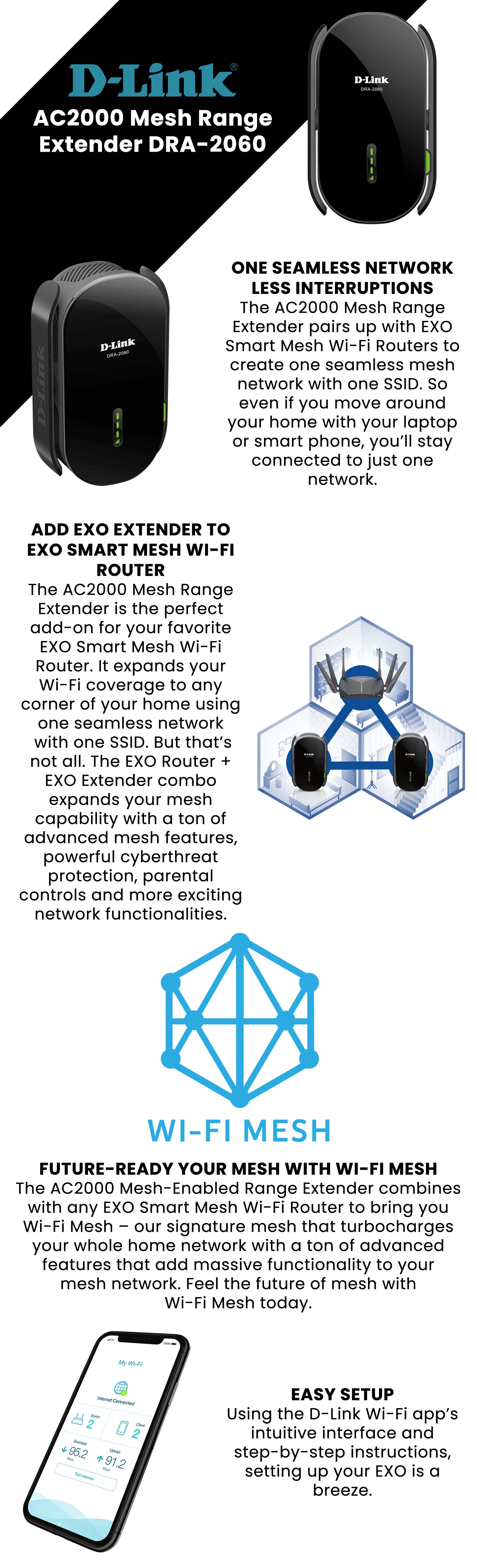 DRA-2060 AC2000 Mesh-Enabled Range Extender Black