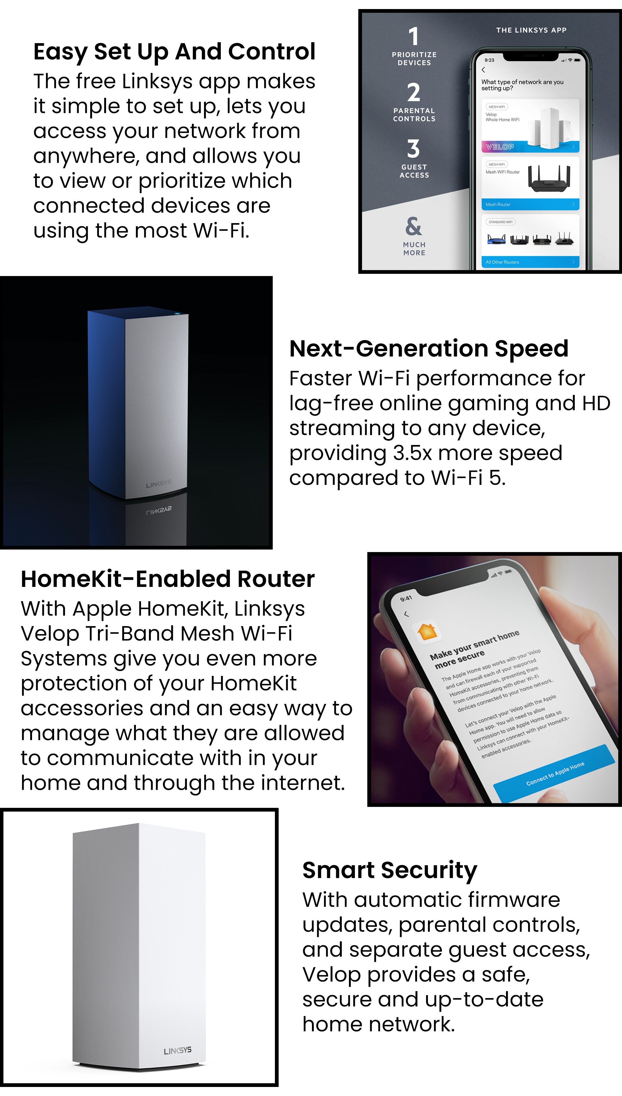 MX4200 Velop Tri-Band Whole Home Mesh WiFi 6 System (AX4200 WiFi Router/Extender for Seamless Coverage of up to 3,000 sq ft / 260 sqm and 3.5x Faster Speed for 40+ devices, 1-Pack) white