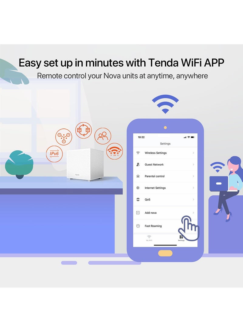 Nova Tri-band Mesh WiFi System (MW12)-Up to 6000 sq.ft. Whole Home Coverage, Replaces WiFi Router and Extender, Gigabit Mesh Router, Parental Controls, Easy setup, 3-pack White