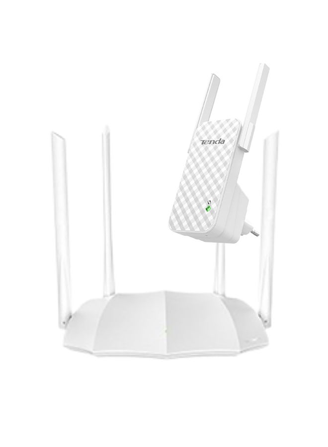 AC5 V3.0 AC1200 Dual-Band Wireless Router + A9 N300 Universal Range Extender white/white