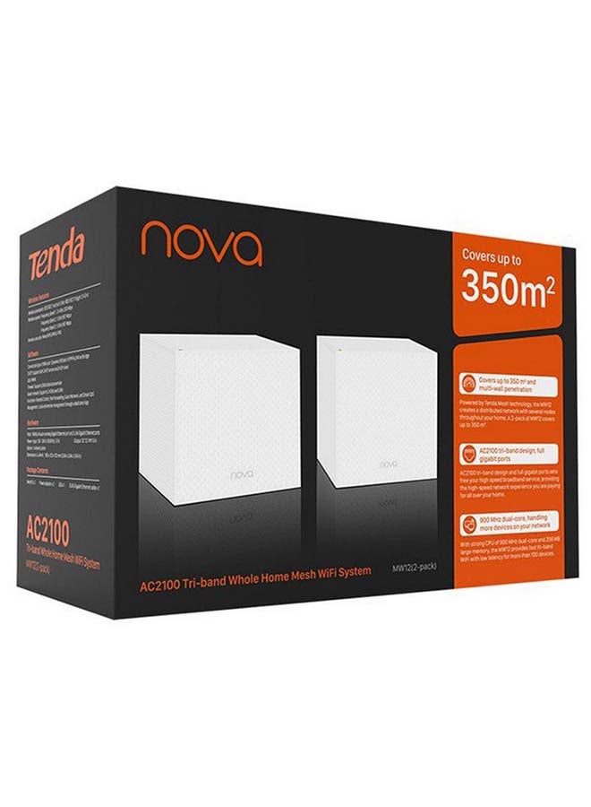 2 Pack Nova Tri-band Mesh WiFi AC2100 System (MW12) -Up to 4000 sq.ft. Whole Home Coverage, Replaces WiFi Router and Extender, Gigabit Mesh Router, Parental Controls, Easy setup White