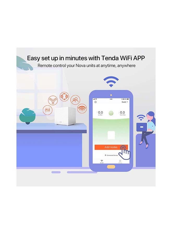 2 Pack Nova Tri-band Mesh WiFi AC2100 System (MW12) -Up to 4000 sq.ft. Whole Home Coverage, Replaces WiFi Router and Extender, Gigabit Mesh Router, Parental Controls, Easy setup White