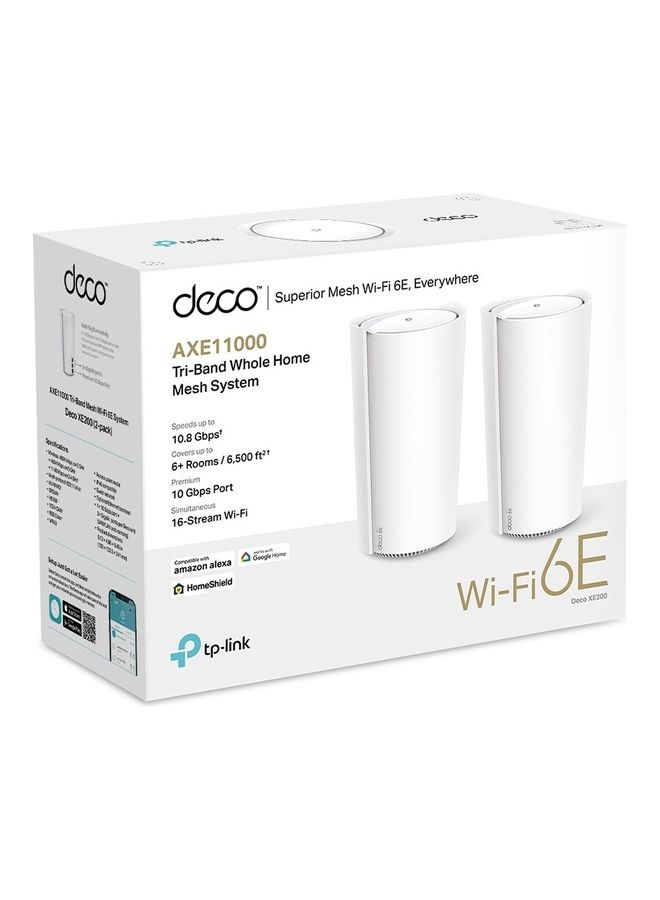 AXE11000 Tri Band 6E Wi-Fi Mesh Network System, 10Gbps Ethernet Port, Compatible With Alexa White