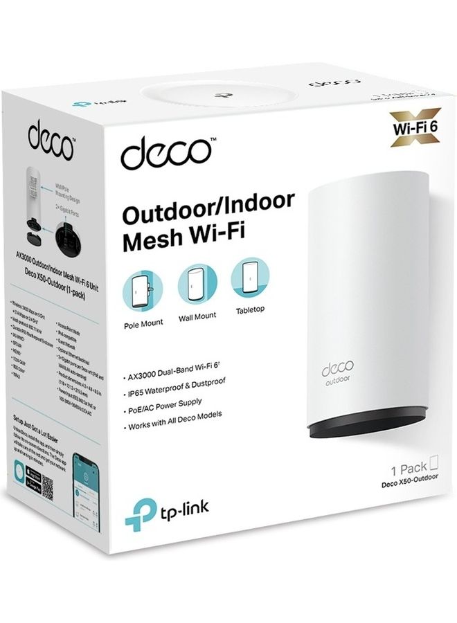 Deco Outdoor Mesh Wi-Fi (Deco X50-Outdoor), AX3000 Dual Band Wi-Fi 6 Mesh, 2 Gigabit PoE Ports, 802.3at PoE+, Weatherproof, Works with All Deco Mesh Wi-Fi White