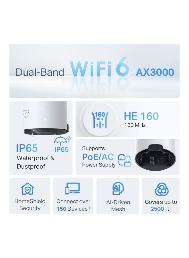 Deco Outdoor Mesh Wi-Fi (Deco X50-Outdoor), AX3000 Dual Band Wi-Fi 6 Mesh, 2 Gigabit PoE Ports, 802.3at PoE+, Weatherproof, Works with All Deco Mesh Wi-Fi White