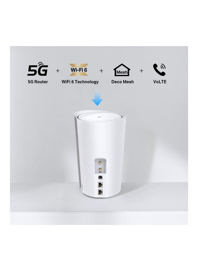 5G AX6000 Whole Home WiFi6 Gateway, built-in 5G+ modem, Wi-Fi 6, VoLTE, Mesh tech, 2.5G Internet Port, Connect up to 200 Devices, HomeShield Security, Works with Alexa (Deco X80-5G) White