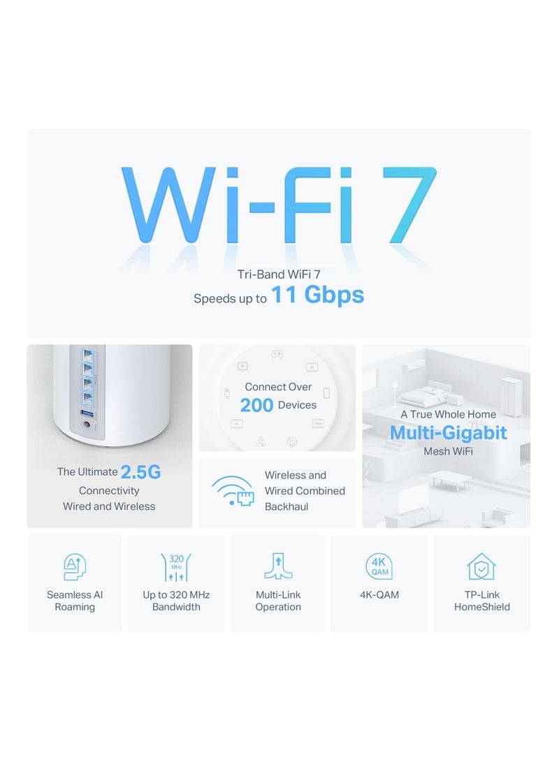 Deco Be65 BE9300 Whole Home Mesh Wi-Fi 7 System (1-Pack) White White