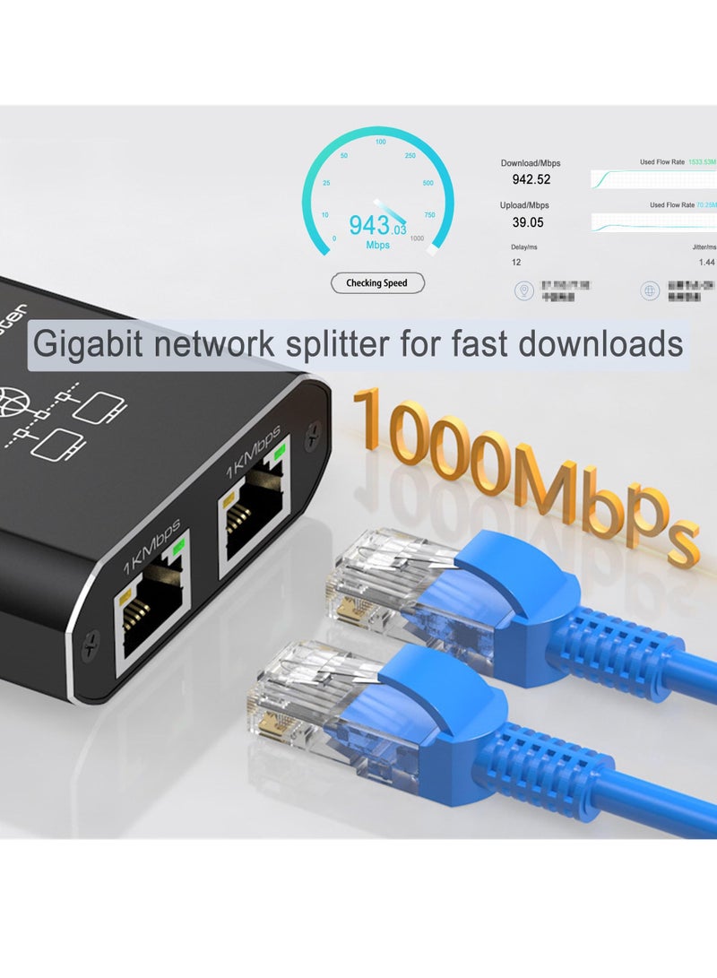 RJ45 Network Splitter Adapter, Ethernet Cable Splitter, 1 to 3 Internet Splitter 1000Mbps High Speed LAN Network Splitter, 3 Devices Simultaneous Networking, for Cat5/5e/6/7/8