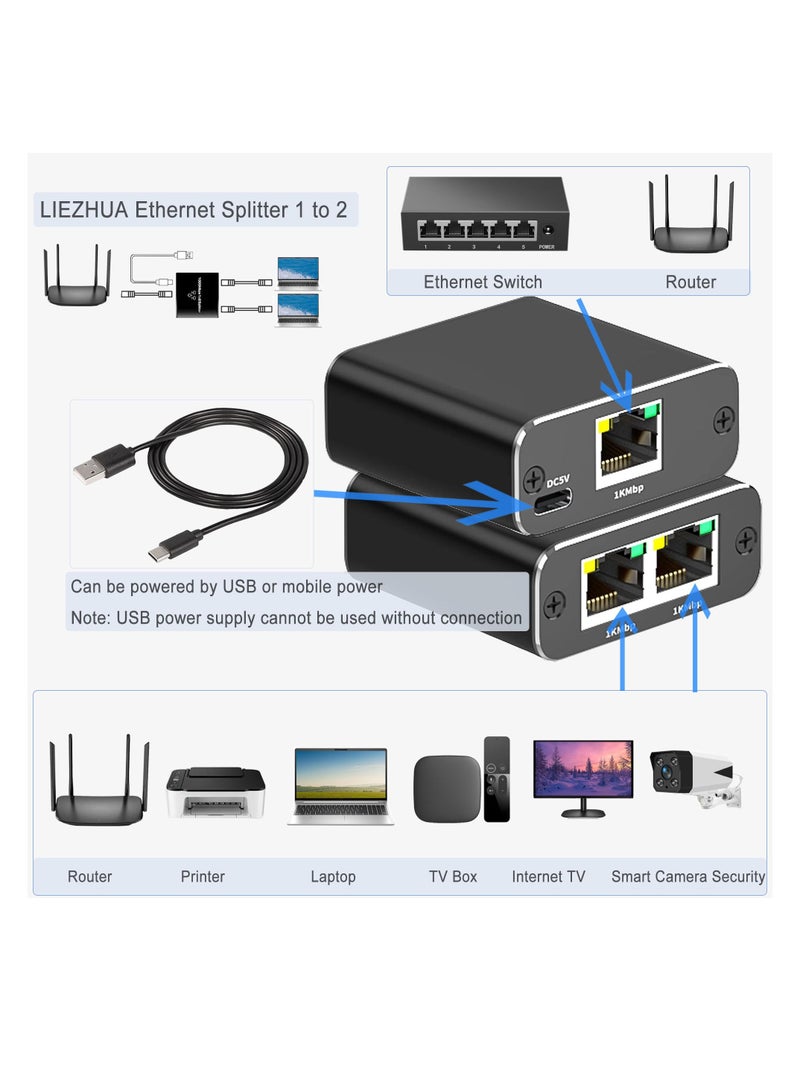 RJ45 Network Splitter Adapter, Ethernet Cable Splitter, 1 to 3 Internet Splitter 1000Mbps High Speed LAN Network Splitter, 3 Devices Simultaneous Networking, for Cat5/5e/6/7/8