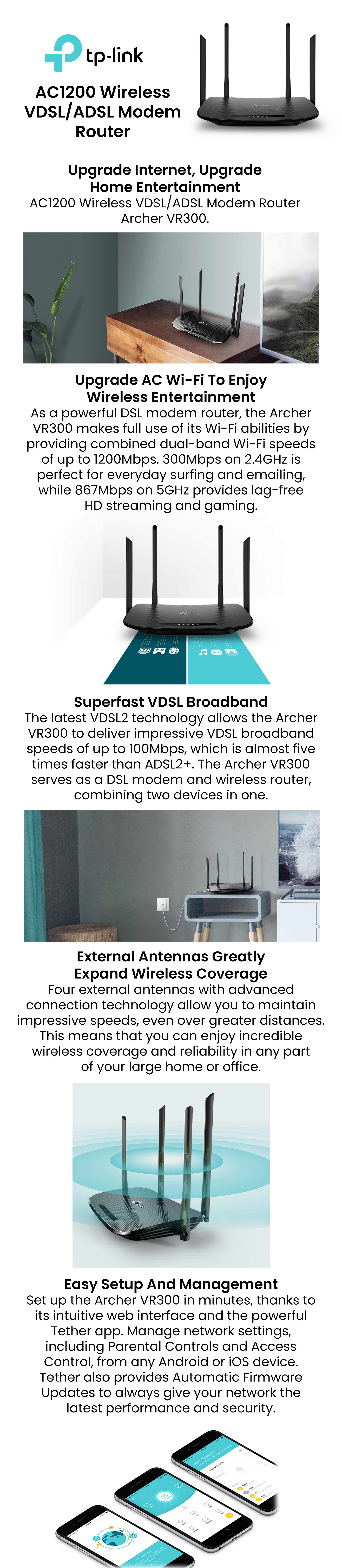 Archer VR300 AC1200 Wireless VDSL/ADSL Modem Router Black