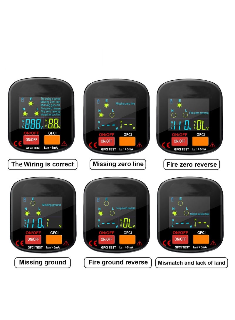 90-130V GFCI Outlet Tester, Electric Socket Tester, 3 Prong Receptacle Tester, Standard Electrical Socket Tester with Voltage Display, for Detecting Common Faults of Wiring Problems