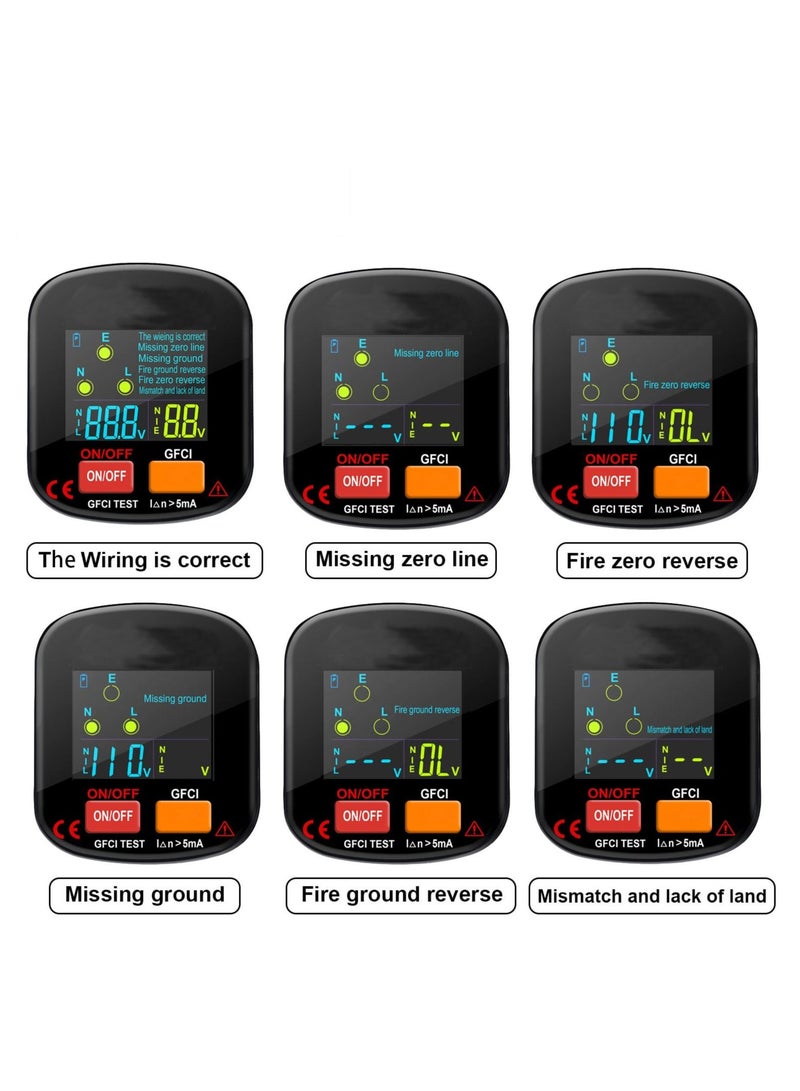 90-130V GFCI Outlet Tester, Electric Socket Tester, 3 Prong Receptacle Tester, Standard Electrical Socket Tester with Voltage Display, for Detecting Common Faults of Wiring Problems