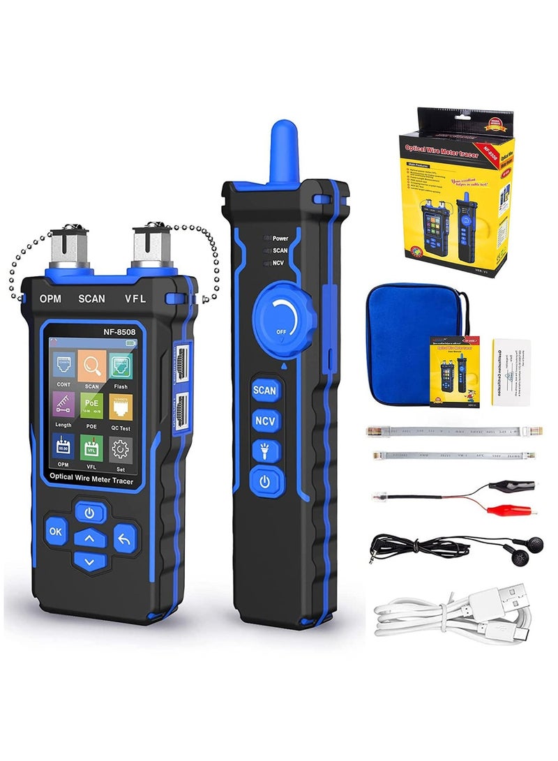 Network Cable Tester and Tracker, Fiber Tester, Network Cable Tester with Optical Power Meter VFL, RJ11 RJ45/PoE Tester/CAT5 CAT6/length Measurement, for Telephone, Ethernet, Video, PoE Tester