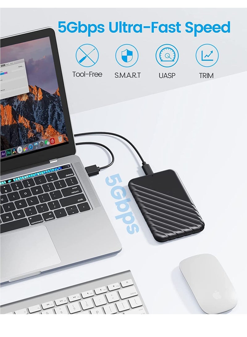 2.5 inch External Hard Drive SSD Enclosure USB 3.0 to SATA3 7mm and 9.5mm SATA HDD SSD Tool with UASP Supported for PC Laptop and Mac