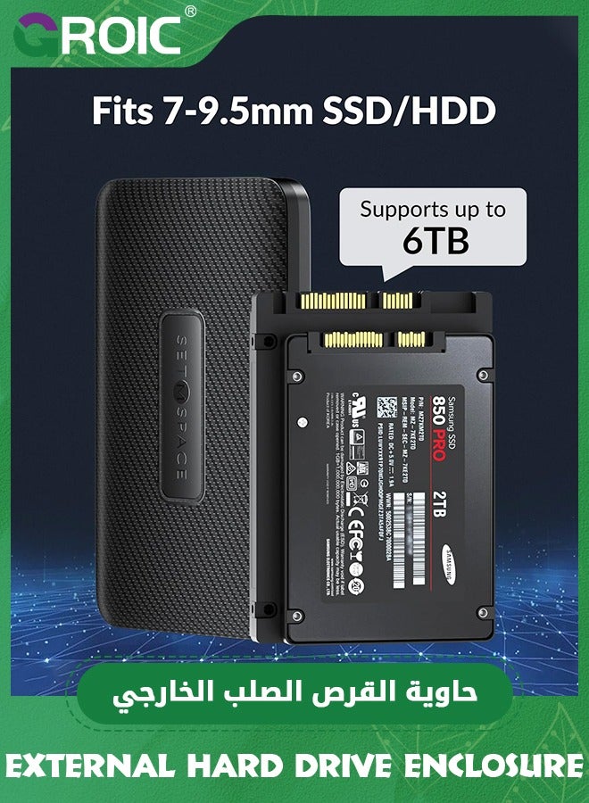 Black SATA Enclosure 2.5 [Tool-Free] 2.5 External Hard Drive Enclosure, Carbon Fiber Texture 2.5 SSD Enclosure, Hard Drive Enclosure 2.5 with USB-A Cable, 2.5 Enclosure for 7-9.5mm SSD/HDD