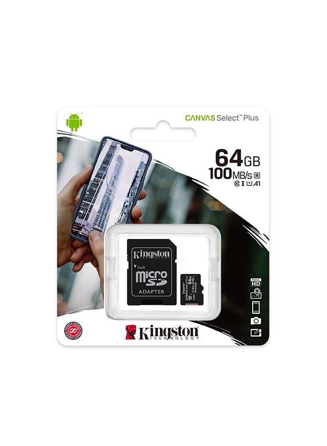 64GB micSDXC Canvas Select Plus 100R A1 C10 Card + ADP 64 GB