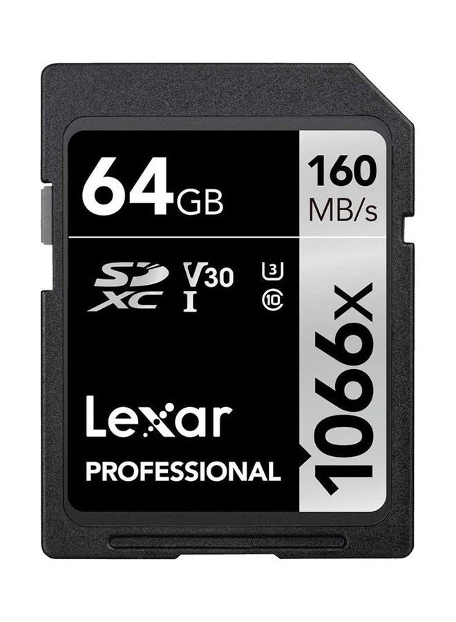 Professional 1066x 64GB SDXC UHS-I Card Silver Series, Up to 160MB / s Read, for DSLR and Mirrorless Cameras 64.0 GB