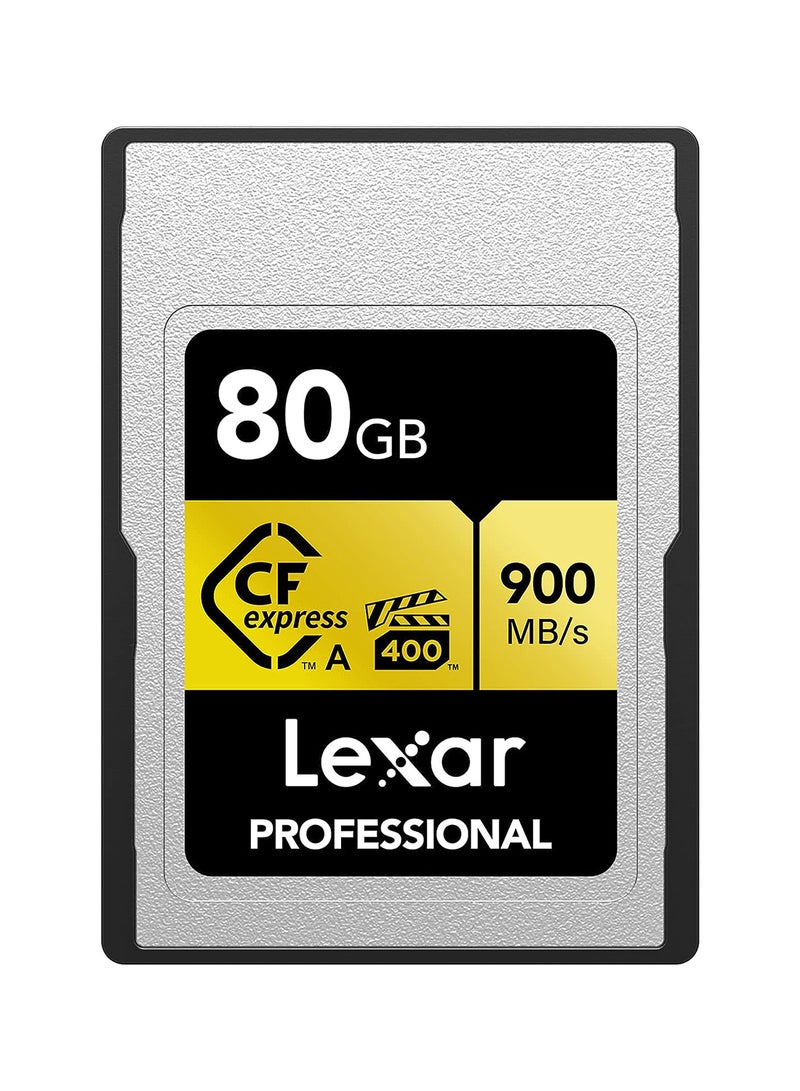 Professional 80GB CFexpress Type A Gold Series Memory Card, Up to 900MB/s Read, Cinema-Quality 8K Video, Rated VPG 400 (LCAGOLD080G-RNENG) 80 GB