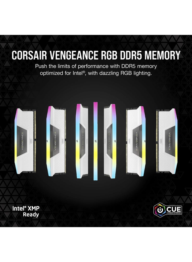 VENGEANCE RGB 64GB (2 x 32GB) DDR5 Desktop Memory Kit, 6000MHz Speed, CAS 40 Latency, 1.35 Voltage, Overclocking PMIC, XMP 3.0 / Intel 600 Series Compatibility, White | CMH64GX5M2B6000C40W 64 GB