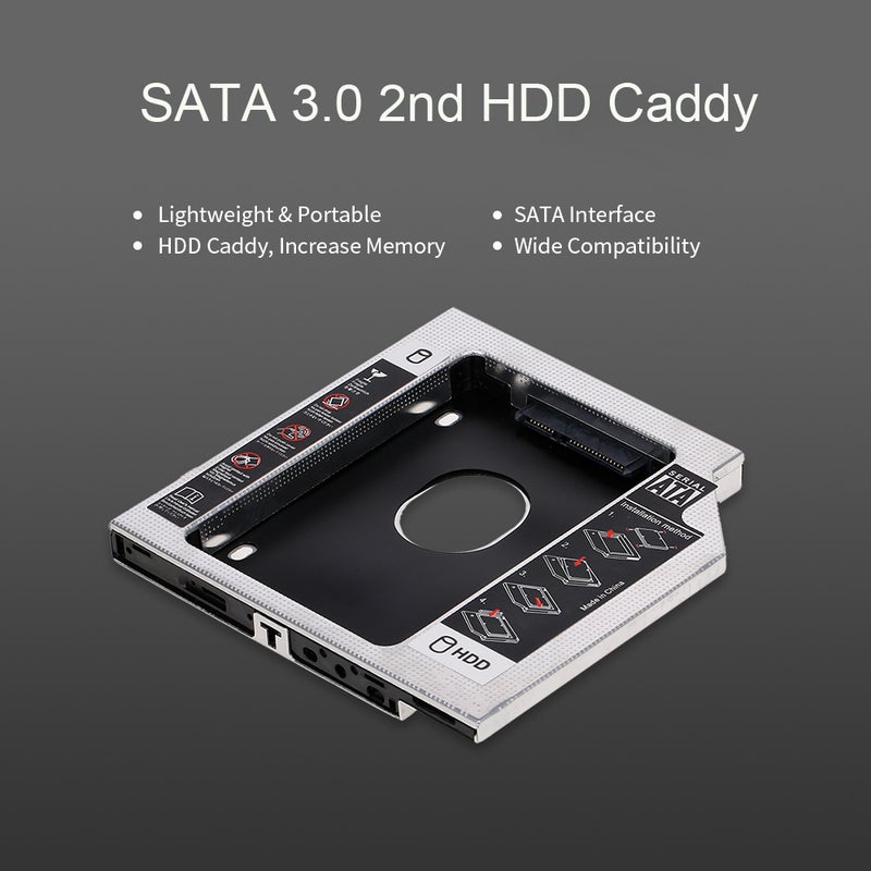 Aluminum Alloy SATA3.0 2nd Caddy 12.7mm 2.5 Inch SSD HDD Enclosure For Desktop PC Laptops Black