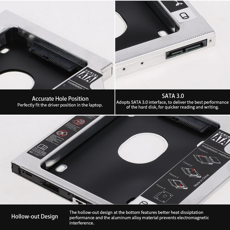 Aluminum Alloy SATA3.0 2nd HDD Caddy SSD Enclosure For Desktop PC Laptops Black