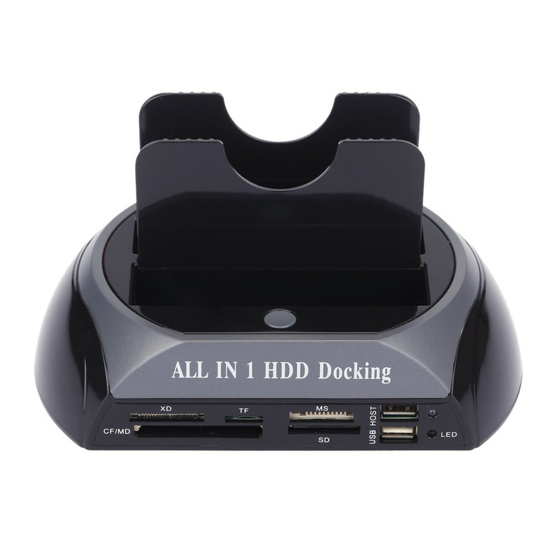 2-Dock Dual Bay Hard Drive Docking Card Reader Hub Black