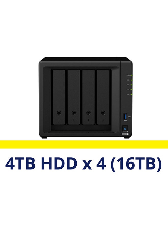 4 Bay NAS DiskStation DS920+ (16TB) : 4TB x 4 Pre-Installed Hard Drives Black