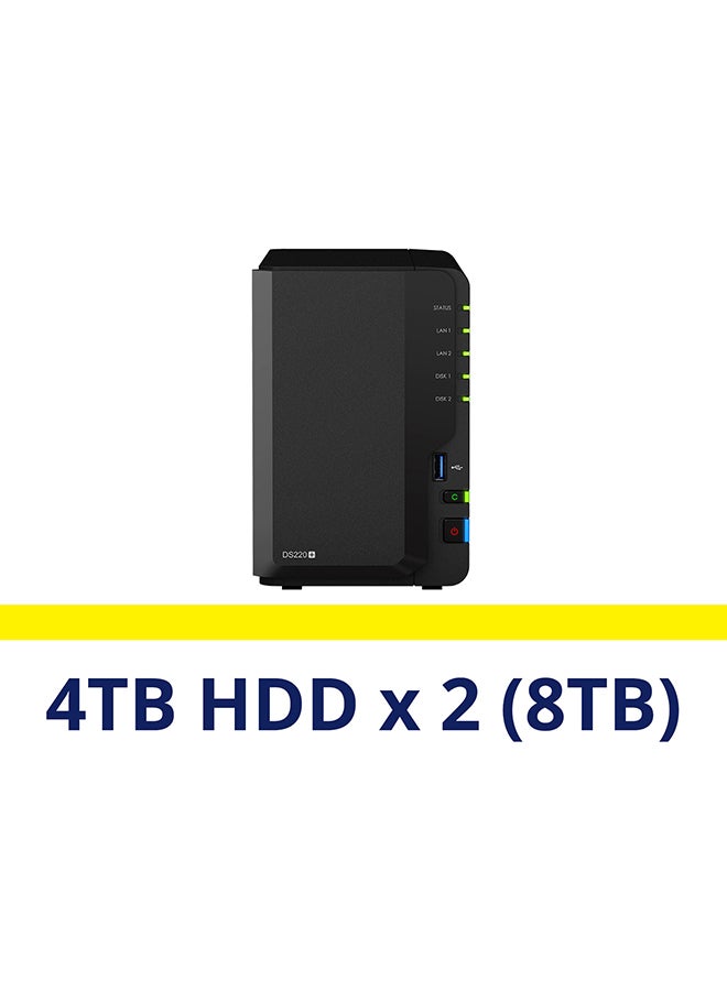 2 Bay NAS DiskStation DS220+ 8TB (2 Pre-Installed Hard Drives) Black