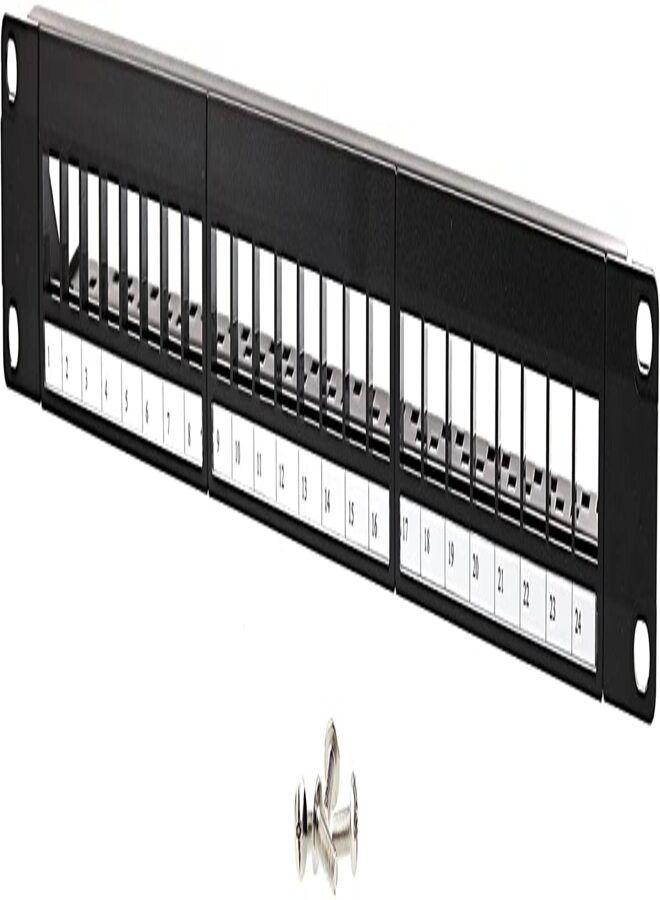 24-Port  1U Patch Panel Cat5, Cat5e, Cat6, Cat6A, UTP, 19 Rackmount Design With 24 Keystone Jack & Punch Down Tool