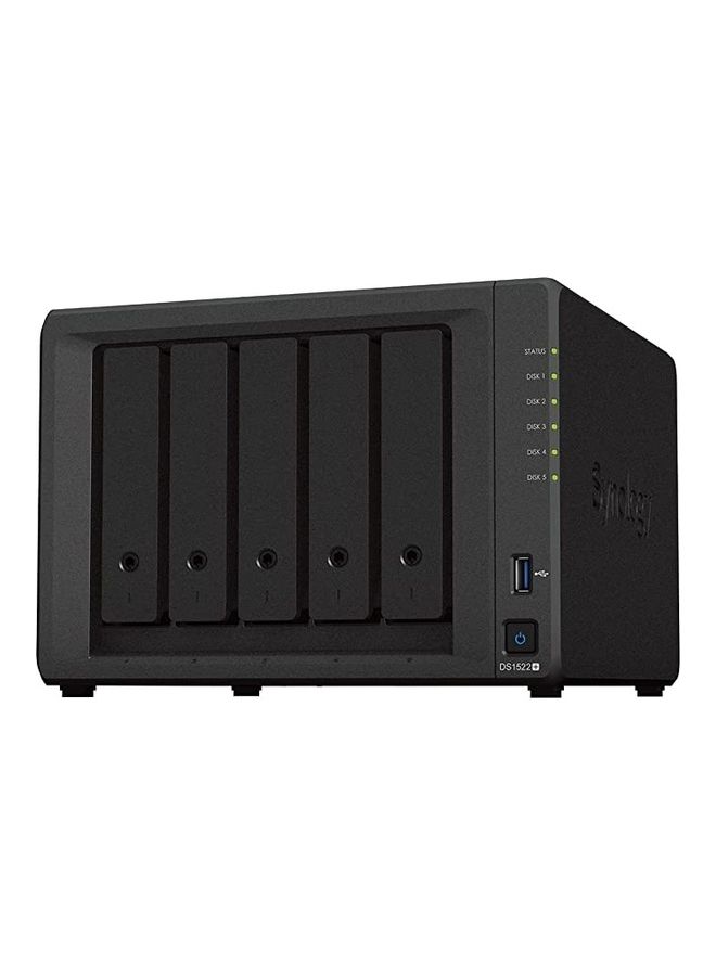 DiskStation 5-Bay NAS Enclosure, 8GB DDR4 RAM, Up to 736 MB/s Read & 796 MB/s Write, Dual M.2 2280 NVMe SSD Slots, 4x Gigabit Ethernet Ports, 120W PSU, DS1522+ Black