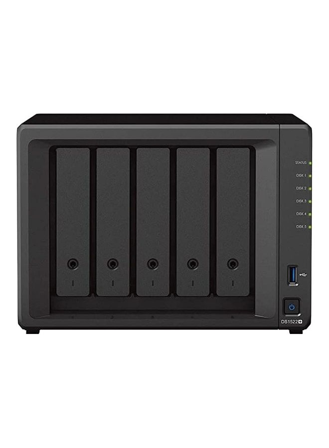 DiskStation 5-Bay NAS Enclosure, 8GB DDR4 RAM, Up to 736 MB/s Read & 796 MB/s Write, Dual M.2 2280 NVMe SSD Slots, 4x Gigabit Ethernet Ports, 120W PSU, DS1522+ Black