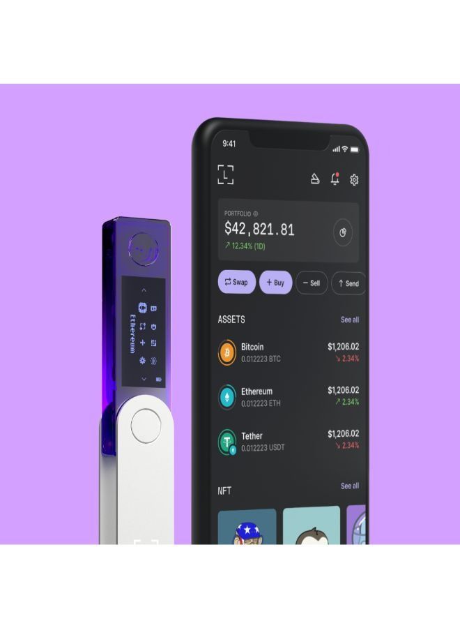 Nano X Hardware Wallet | Safest Crypto & NFT Cold Storage, Big Screen + Wireless Bluetooth & Type-C Connectivity, 5000+ Coins Supported, for iOS & Android, MacOS & Windows - Purple