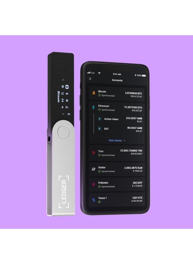 Nano X Hardware Wallet | Safest Crypto & NFT Cold Storage, Big Screen + Wireless Bluetooth & Type-C Connectivity, 5000+ Coins Supported, for iOS & Android, MacOS & Windows - Black