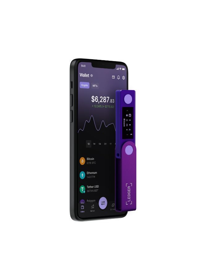 Nano X Hardware Wallet | Safest Crypto & NFT Cold Storage, Big Screen + Wireless Bluetooth & Type-C Connectivity, 5000+ Coins Supported, for iOS & Android, MacOS & Windows - Amethyst Purple