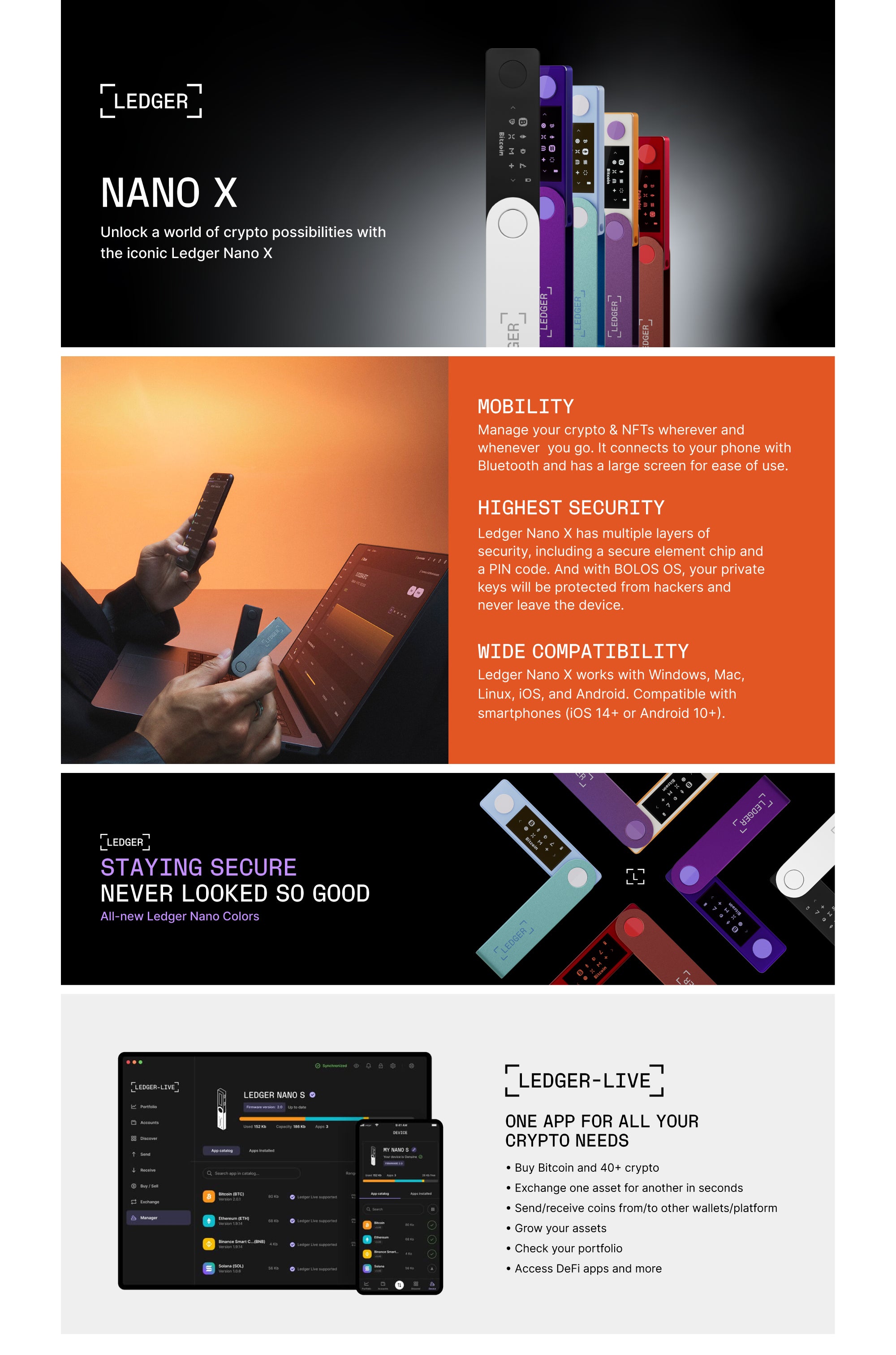 Nano X Hardware Wallet | Safest Crypto & NFT Cold Storage, Big Screen + Wireless Bluetooth & Type-C Connectivity, 5000+ Coins Supported, for iOS & Android, MacOS & Windows - Amethyst Purple