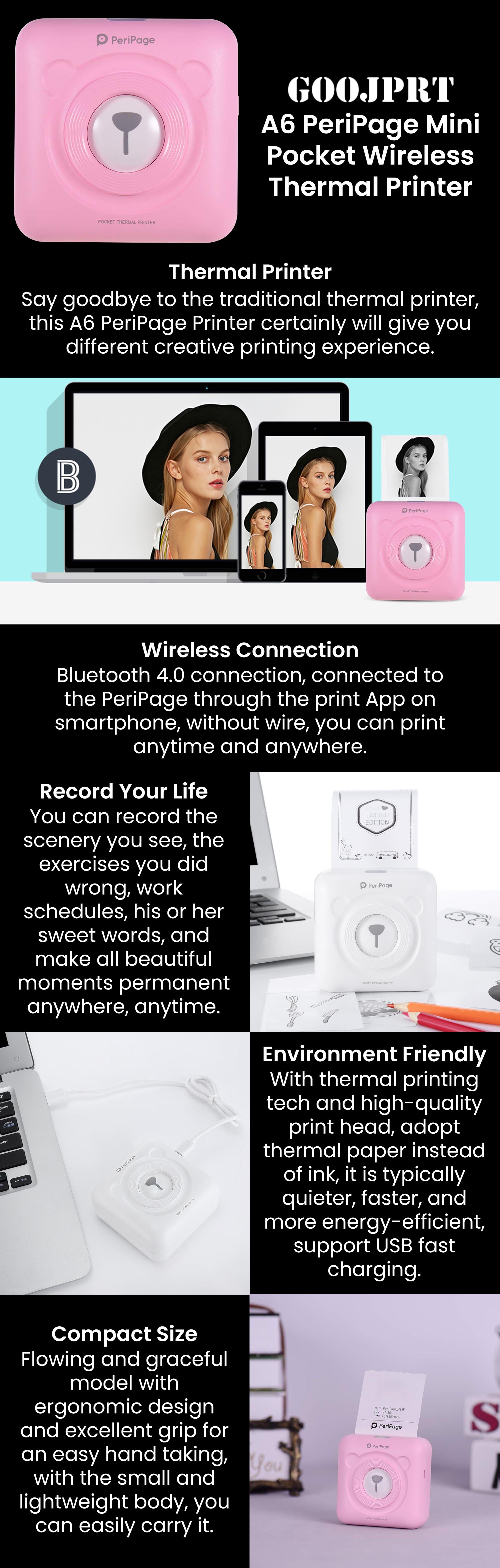Mini Pocket Wireless Receipt Printer Pink
