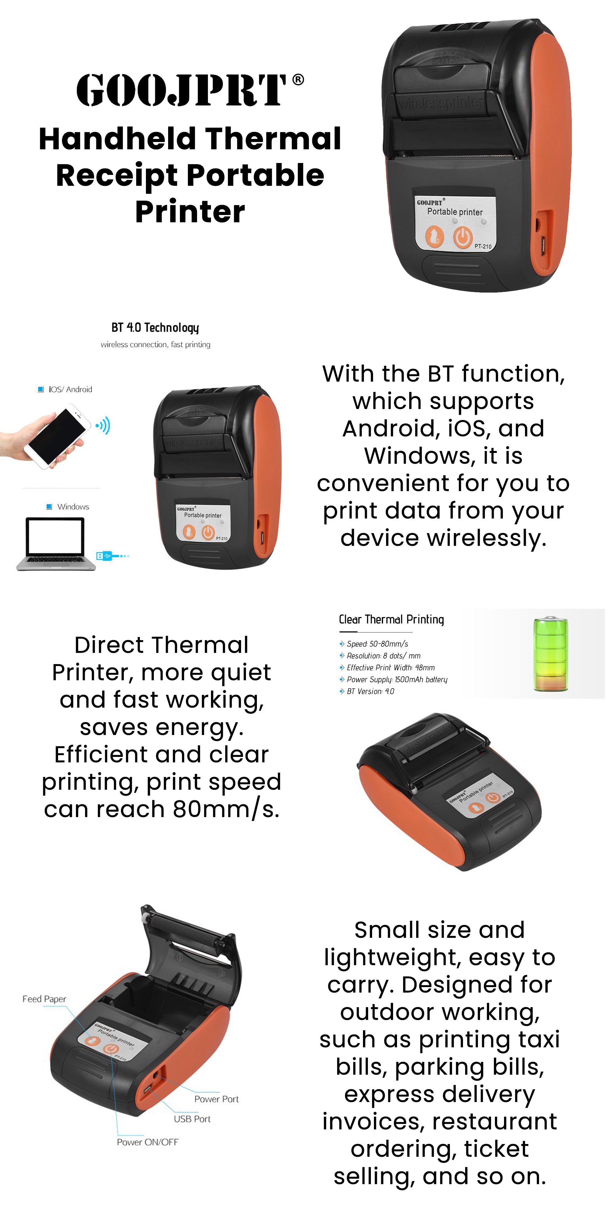 Wireless Portable Printer Orange/Black