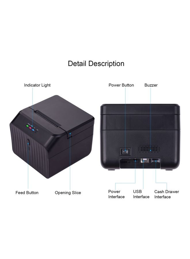 Desktop Thermal Receipt Printer 4.3x3.5x4.5inch Black
