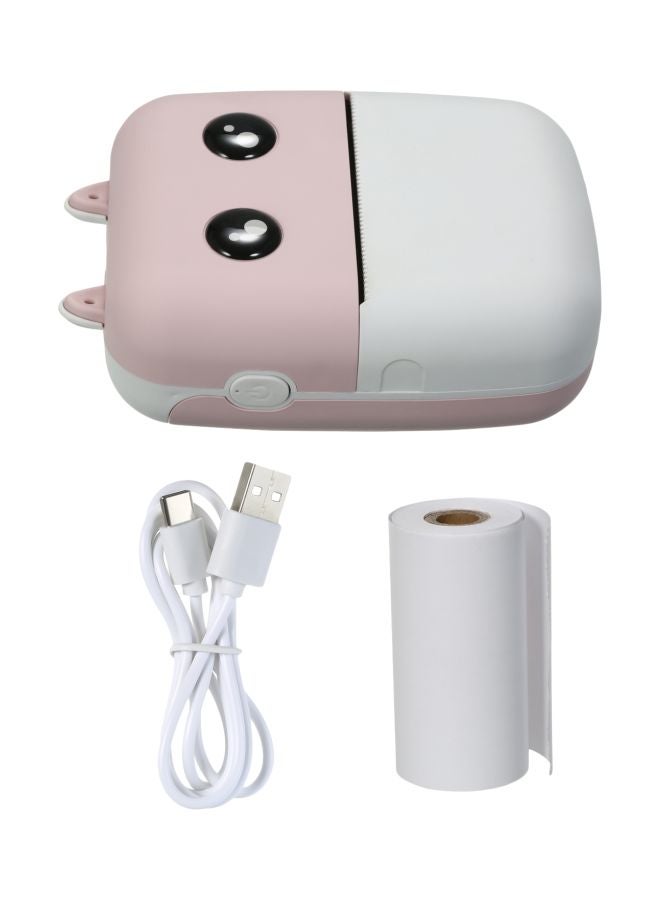 Wireless Pocket Printer With Printing Paper Roll And Charging Cable Pink/White