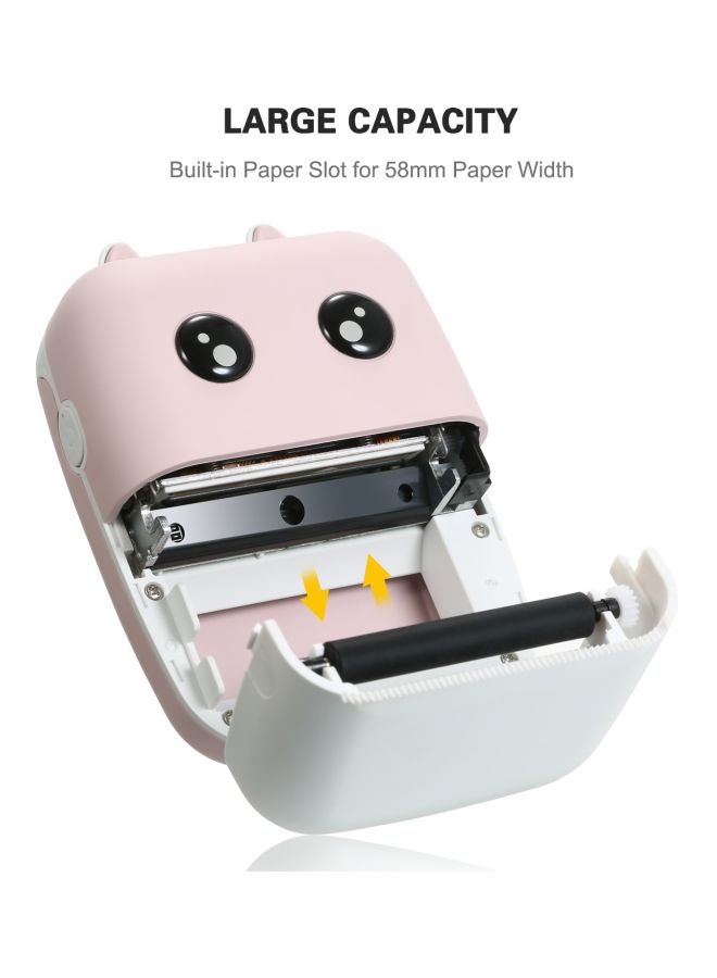 Wireless Pocket Printer With Printing Paper Roll And Charging Cable Pink/White