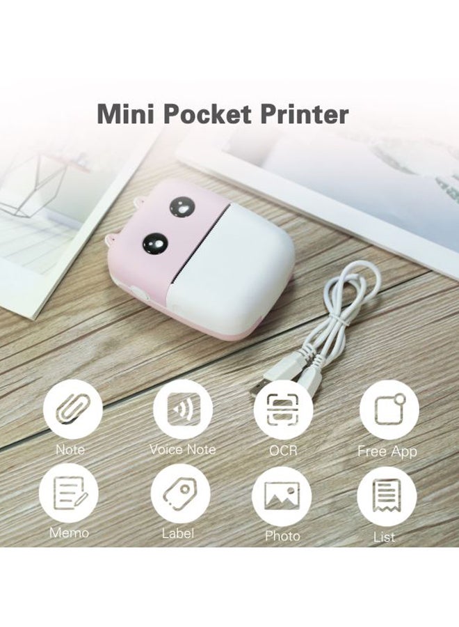 Wireless Pocket Printer With Printing Paper Roll And Charging Cable Pink/White