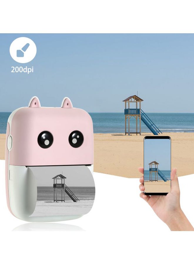 Wireless Pocket Printer With Printing Paper Roll And Charging Cable Pink/White