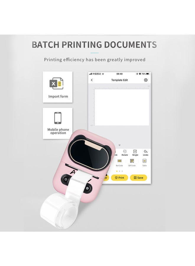 Portable Thermal Label Printer Black/Pink/Grey