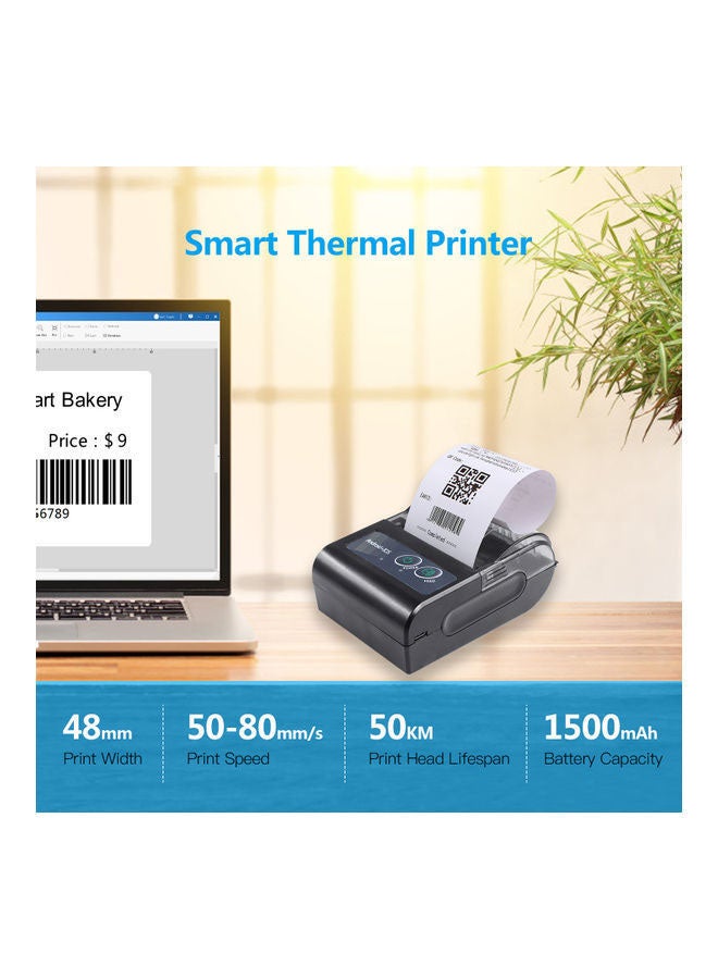 Mini Portable Thermal Wireless Receipt Printer With USB And Bluetooth Black